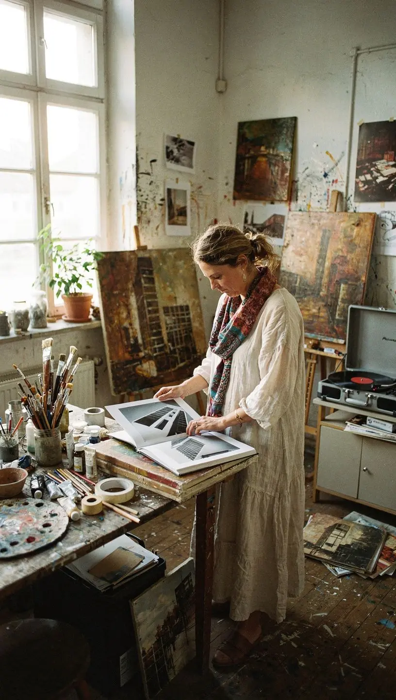 Kunstvolle Illustrationen von berühmten Designern und ihren Werken.