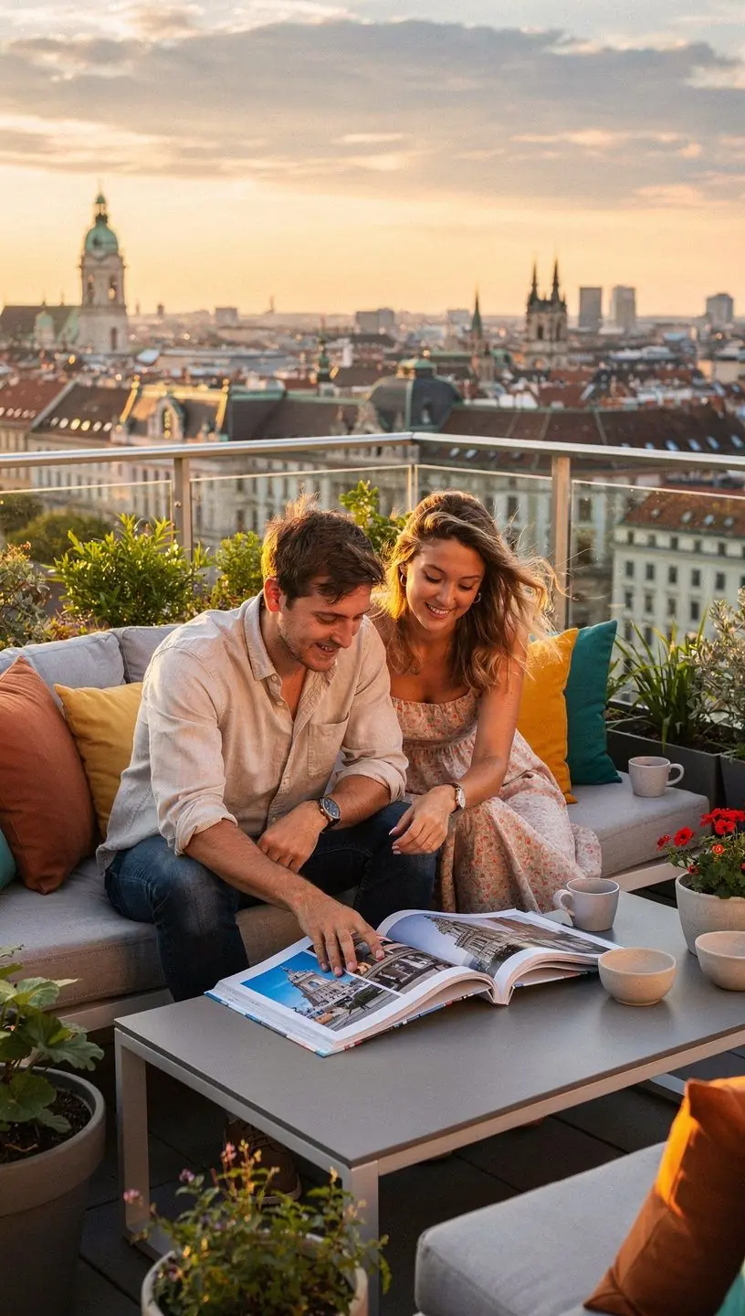 Eine künstlerische Anordnung von Designobjekten auf einem Tisch mit einem offenen Buch.
